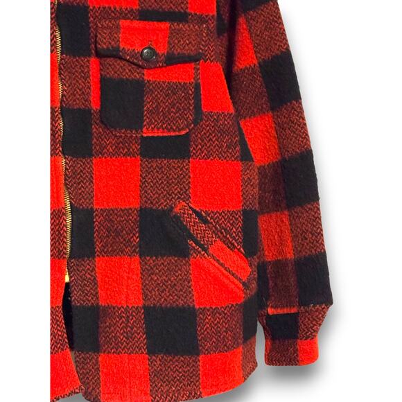 Vintage Red and Black Buffalo Plaid Wool Blend Zip Up Jacket Heavyweight Unisex - Picture 4 of 9